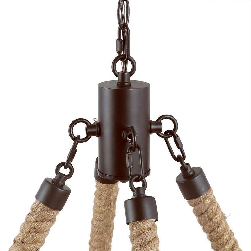 LNC 8-Light Farmhouse Round Chandelier with Rope and Dark Coffee Metal Frame