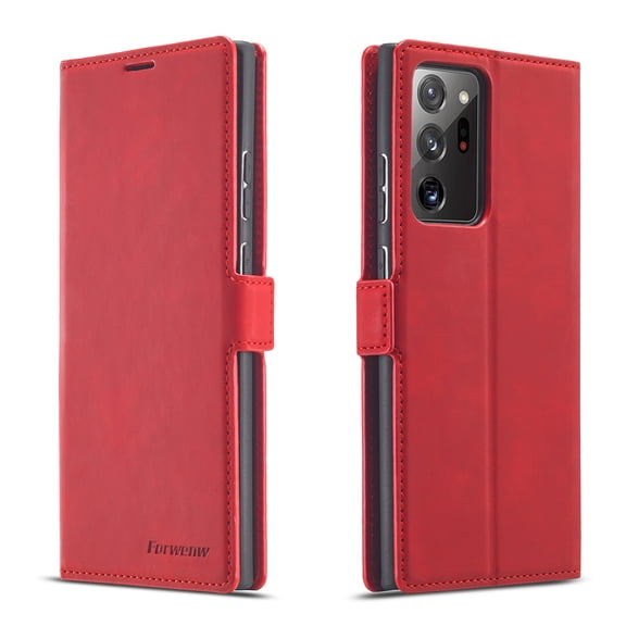 Samsung Galaxy Note 20 Ultra Wallet Case Samsung Galaxy Note 20 Ultra Luxury PU Leather Case, Book Folding Flip Retro Case with Kickstand, [RFID Blocking] Credit Card Slot Magnetic Closure Cover, Red