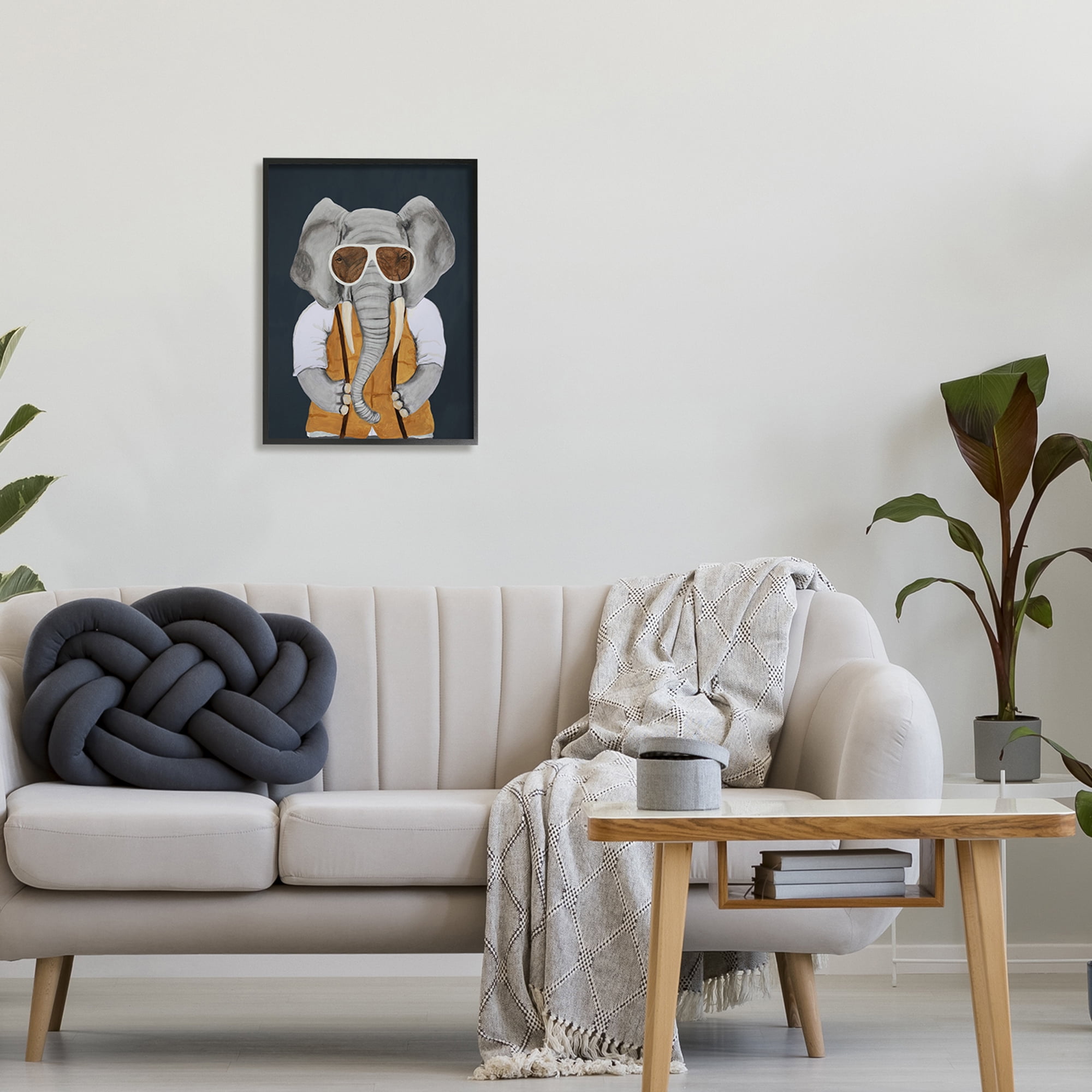 Stupell Industries Charming Elephant Wearing Sunglasses Yellow Vest Cute Painting, 16 x 20, Design by Coco de Paris