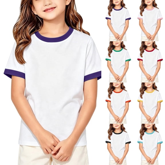HAJWOH Girls Boys Short Sleeve Tee Kids Sport Crew Neck T-Shirts
