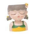thumbnail image 2 of Maceta de resina pequeña Colamx diseño de niña de dibujos animados Gris amarillo, 2 of 8