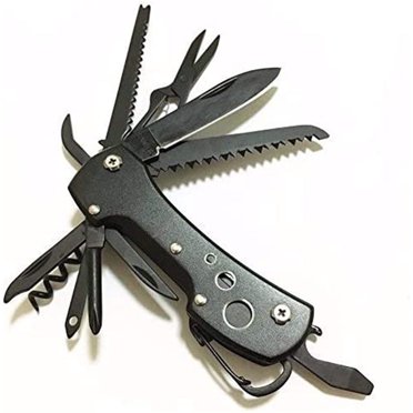 Stainless Steel Pocket Knife Multitools Multi Function with Opener Screwdrivers Saw Scissors Black