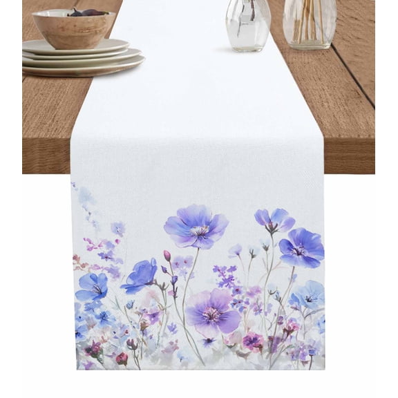Table Runner Watercolor Flower Lavender Table Decoration for Kitchen Dinning Spring Idyllic Table Decoration for Indoor Outdoor Party Wedding Decor 13x72 Inch