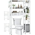 thumbnail image 4 of Over the Toilet Storage Upgraded version with 2 Drawers 7 Tier Bathroom Organizer with Adjustable Shelf Freestanding Space Saver above Toilet Stand with 4 Hooks Metal Bathroom Organizer White, 4 of 8