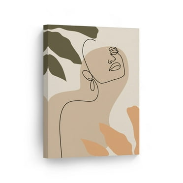 Smile Art Design Boho One Line Minimalism Art Woman Bust Drawing Painting Abstract Canvas Wall Art Print Office Living Room Dorm Bedroom Aesthetic Modern Home Decor Ready to Hang - 22x15