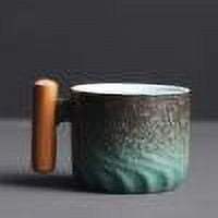 Gnmfd Wooden Handle Gradient Glaze Ceramic Coffee Cup, Elegant Small Tea Cup for Hot and Cold Drinks, Unique Handmade Mug for Office, Home, Birthday, Christmas, Party, Gift