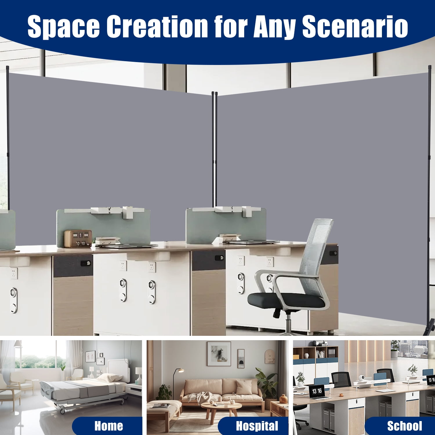 Room Divider Single Fabric Panel Privacy Screen W/Wheel, 71''X 72''Wide Portable Wall Divider for Room Separation, Upgrade Room Divider Screen 6 FT Partation Room Dividers for Home, Office, School