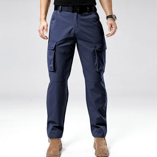 Men's Elastic Waist Work Overalls, Lightweight Polyester with Multiple Cargo Pockets, Straight Leg Design for Casual Outdoor, Daily Wear and Motion Activities