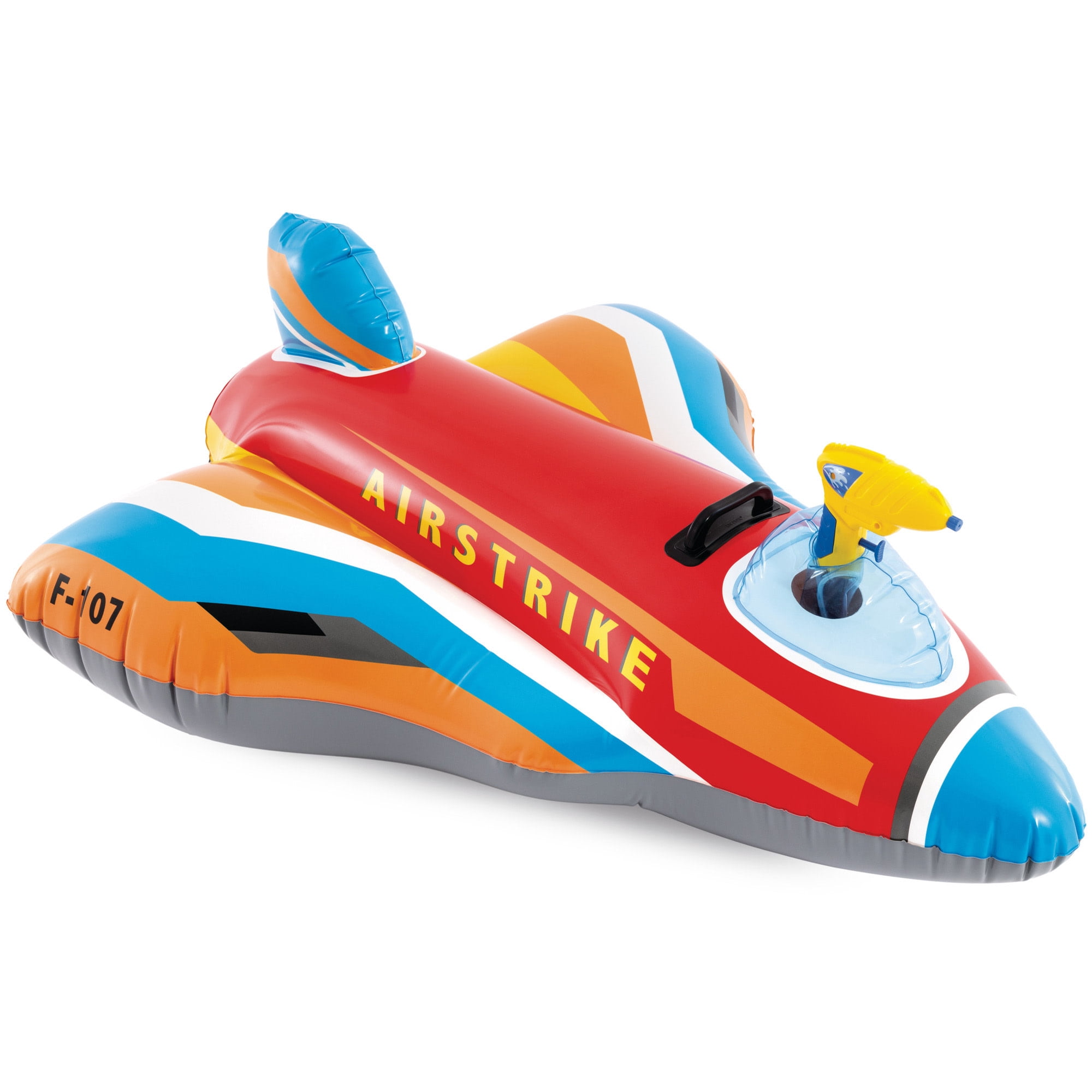 Intex: Jet Fighter Plane Pool Float - Assorted Color, Red OR Blue - Inflatable Ride-On, Attached Water Blaster, Pool & Water Play, 88lb Cap, Kids 3+