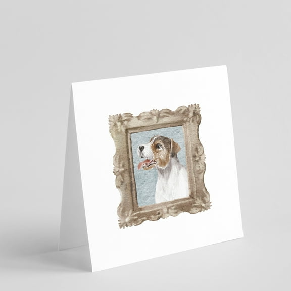 Jack Russell Terrier Tricolor Side View Square Greeting Cards and Envelopes Pack of 8 5 in x 5 in