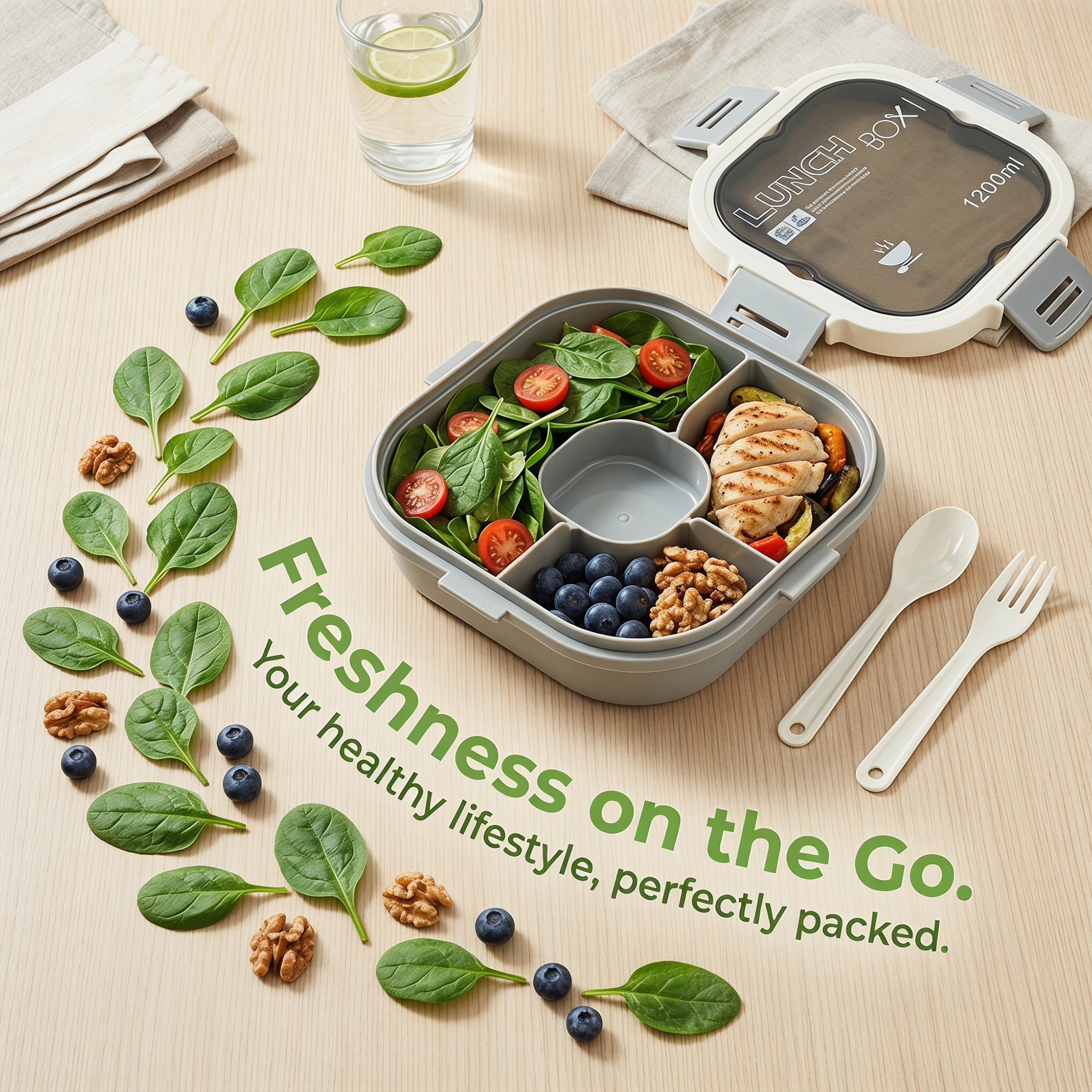 Unique Bargains 1200ml Leak-Proof Meal Prep Lunch Bento Box White-1