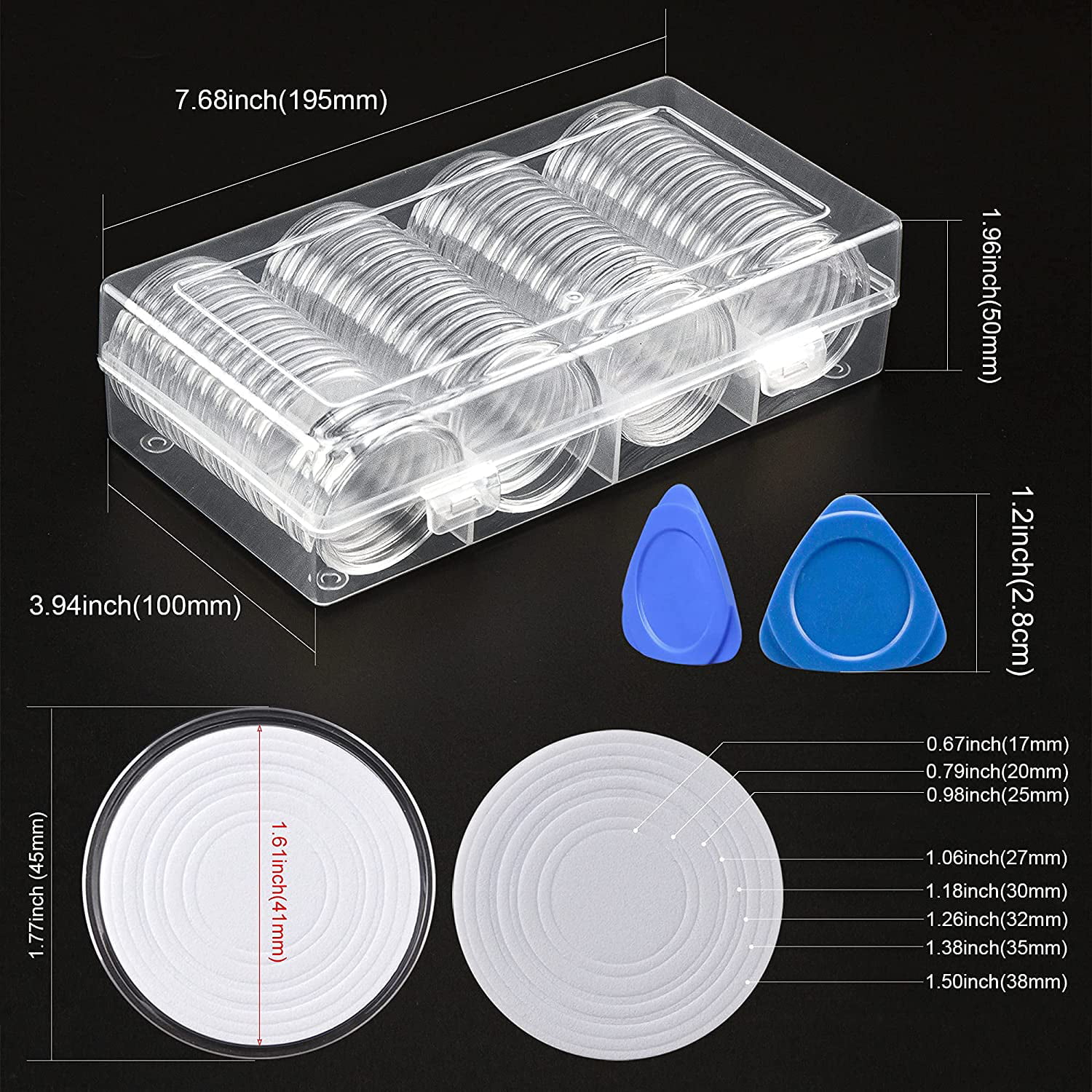 200x Adjustable Capsules Case Protect Rings Pads Mats 16-41mm for Coins Holder 
