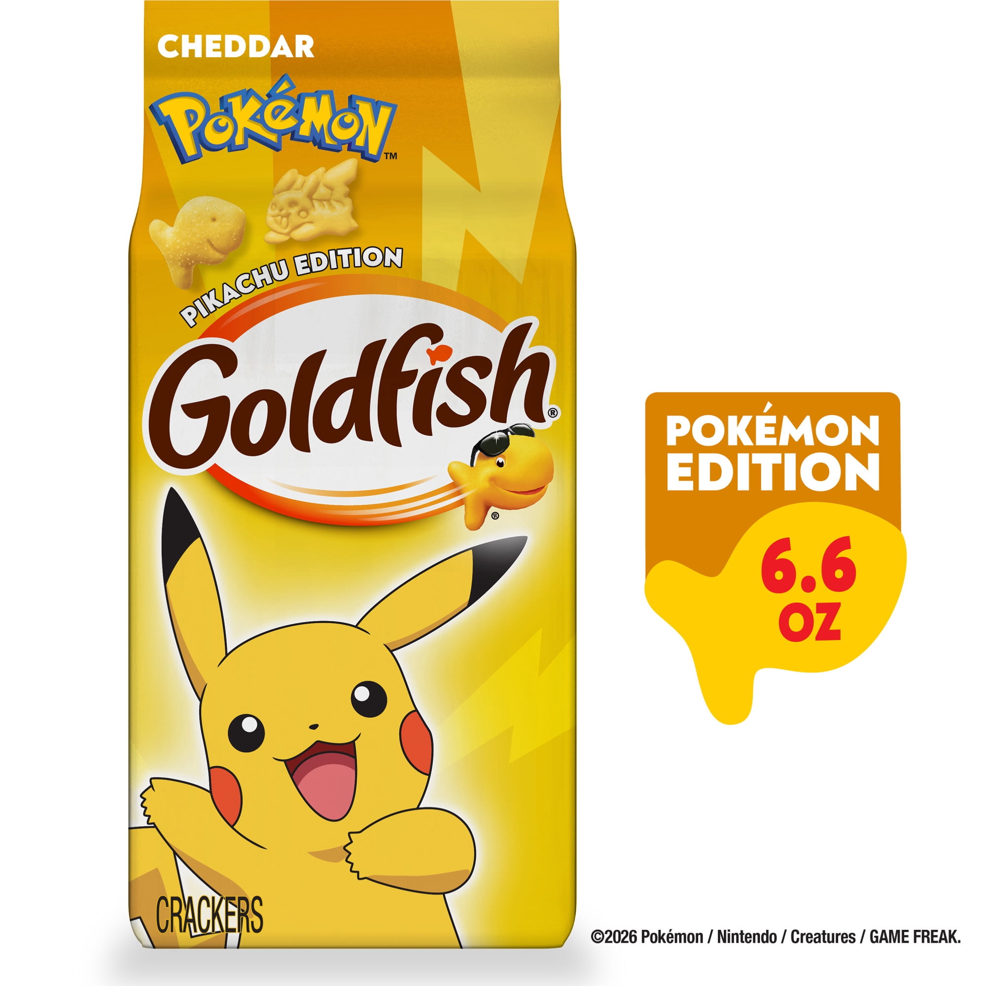 Goldfish Pokémon Pikachu Edition Cheddar Cheese Baked Snack Crackers, 6.6 oz Bag