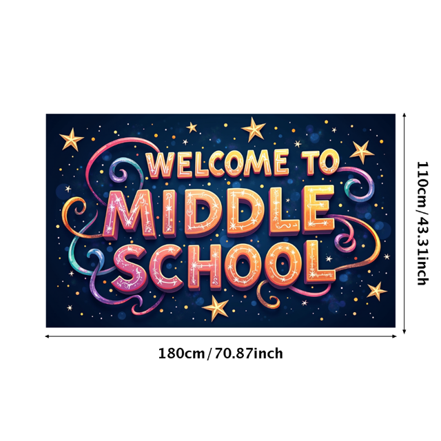Welcome to Middle School Banner Backdrop Stars Decoration Photography Props Background Party Event Classroom Supplies Celebration Sign Decor School
