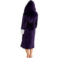 thumbnail image 2 of Women Bathrobe Long Sleeve Cozy Hooded Pajamas Household Dorm Shower Bath Solid Color Robe Autumn Winter Sleepwear Ladies Purple L, 2 of 7