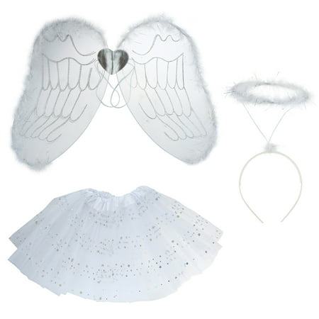 Lux Accessories White Angel Mini Skirt Angel Crown Wings Girls Costume