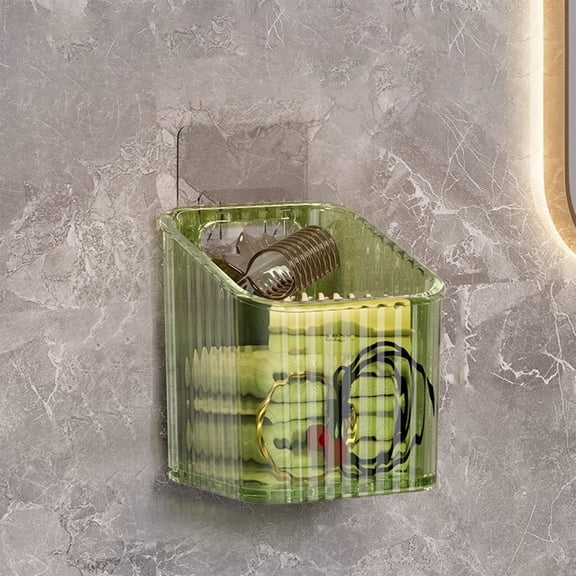 JilgTeok 1 Packs Storage Organizer Bins Wall Mounted Shower Rack Transparent Plastic Bathroom Shelf Adhesive Toothbrush Hanging Box Suitable for Bathroom Kitchen Cabinet Wall