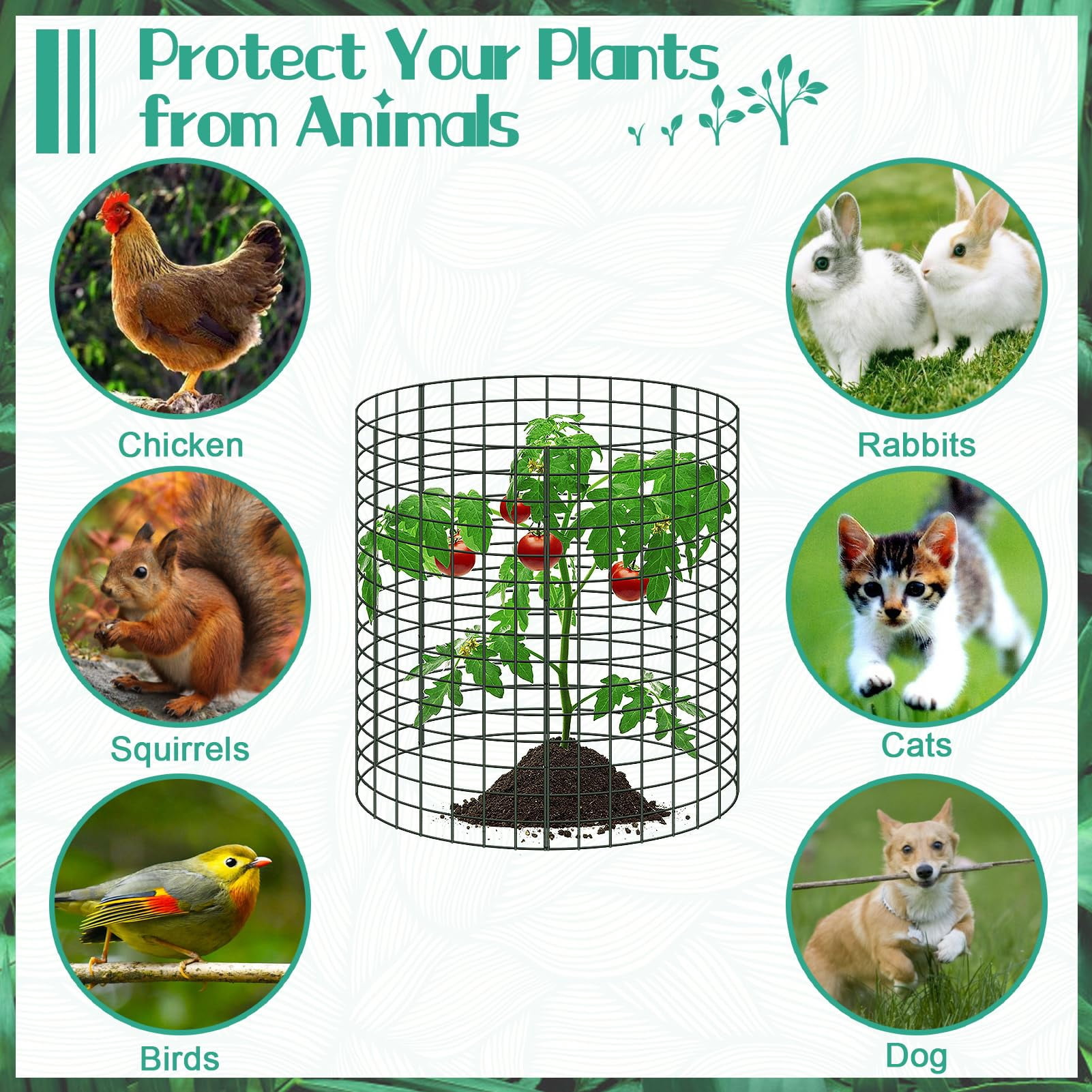 15 PCS 12" x 12" Wire Plant Protectors Wire Plant Cages Metal Mesh Plant Cage Chicken Wire Cloche with Ground Stakes and Nylon Ties Protect Plants,Garden,Shrubs and Vegetables from Animals