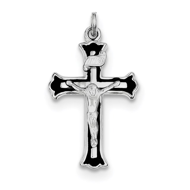 Charme Crucifix Intérieur Émaillé en Argent Sterling Rhodié QC3423 (28mm x 16mm)