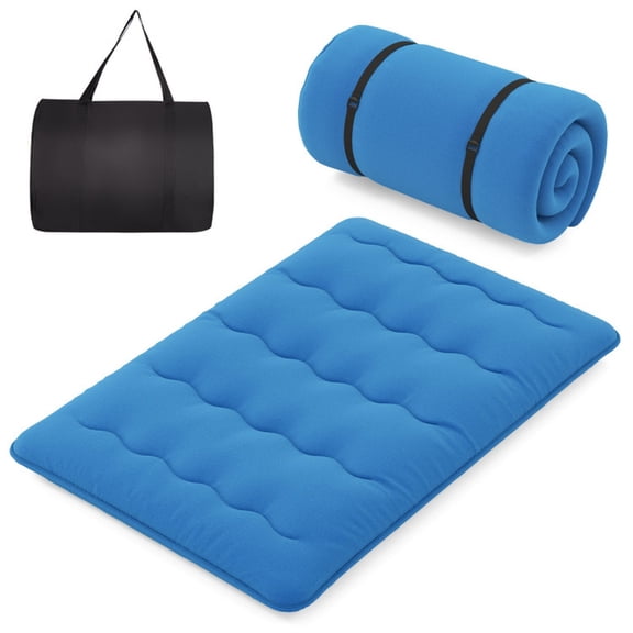 Furnibear Foldable Futon Mattress Full Size with Washable Cover and Carry Bag, Portable Roll Up Floor Mattress for Camping Guests Dorm, Blue