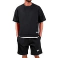 thumbnail image 4 of Homeyce Men's 2 Pieces Short Sets Short Sleeve Crew Neck Casual Golf Polo Shirts and Waffle Knit Beach Shorts Set with Pockets Vacation Fashion Sportwear Set,Black 3XL, 4 of 5