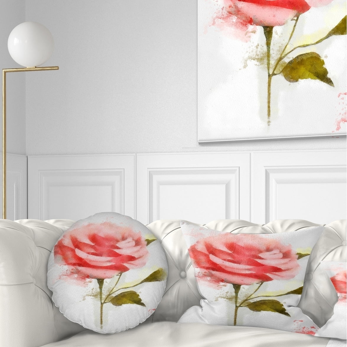 Designart CU13778-18-18 Cute Pink Watercolor Rose Sketch Flowers Cover for Living Room Sofa Throw Pillow 18 x 18