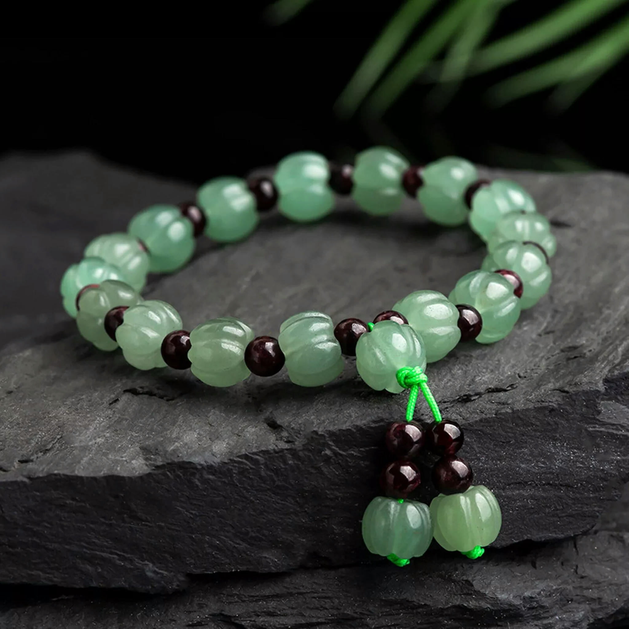 HOOUN Natural Aventurine Jade Green Pumpkin Beaded Braided Bracelet Lucky Women Gift
