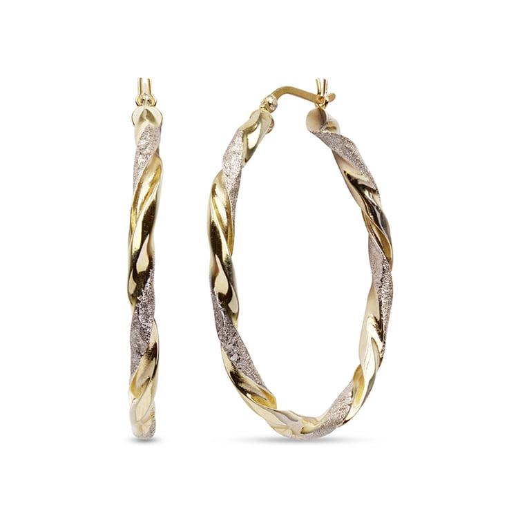 LeCalla Sterling Silver Jewelry Two-Tone Light-Weight Italian Design Hoop Earrings for Women