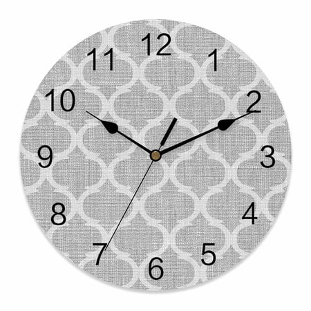 Wall Clock Moroccan Texture Clocks PVC Silent Non-Ticking Battery Operated Decorative Retro Grey Linen Round Clock for Home Living Room Kitchen Bedroom Office School Wall Decor 10 Inch