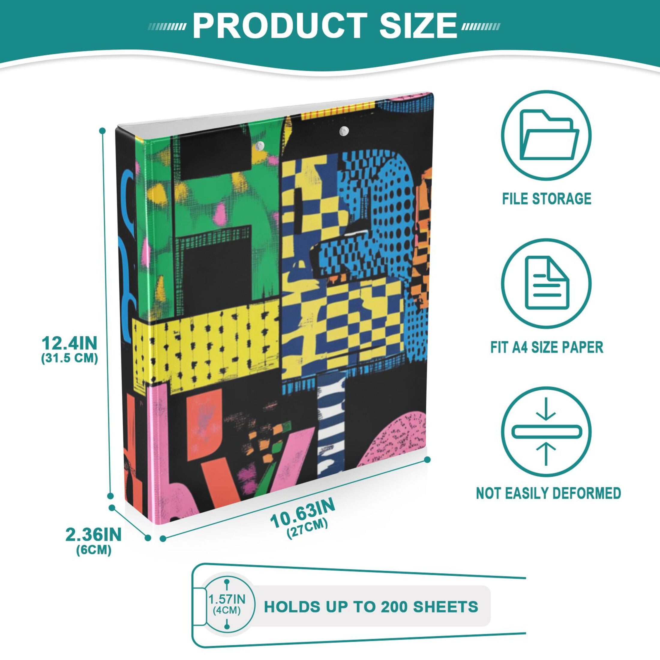 Letters Colorful 3 Ring Binders 1.5 inch Hardcover File Folders with Interior Pockets A4 Size Organizer for School Office Hospital