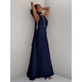 thumbnail image 4 of Navy Blue Deep V-Neck Halter Backless High-Low Maxi Chiffon Dress For Party Wedding Summer, 4 of 7