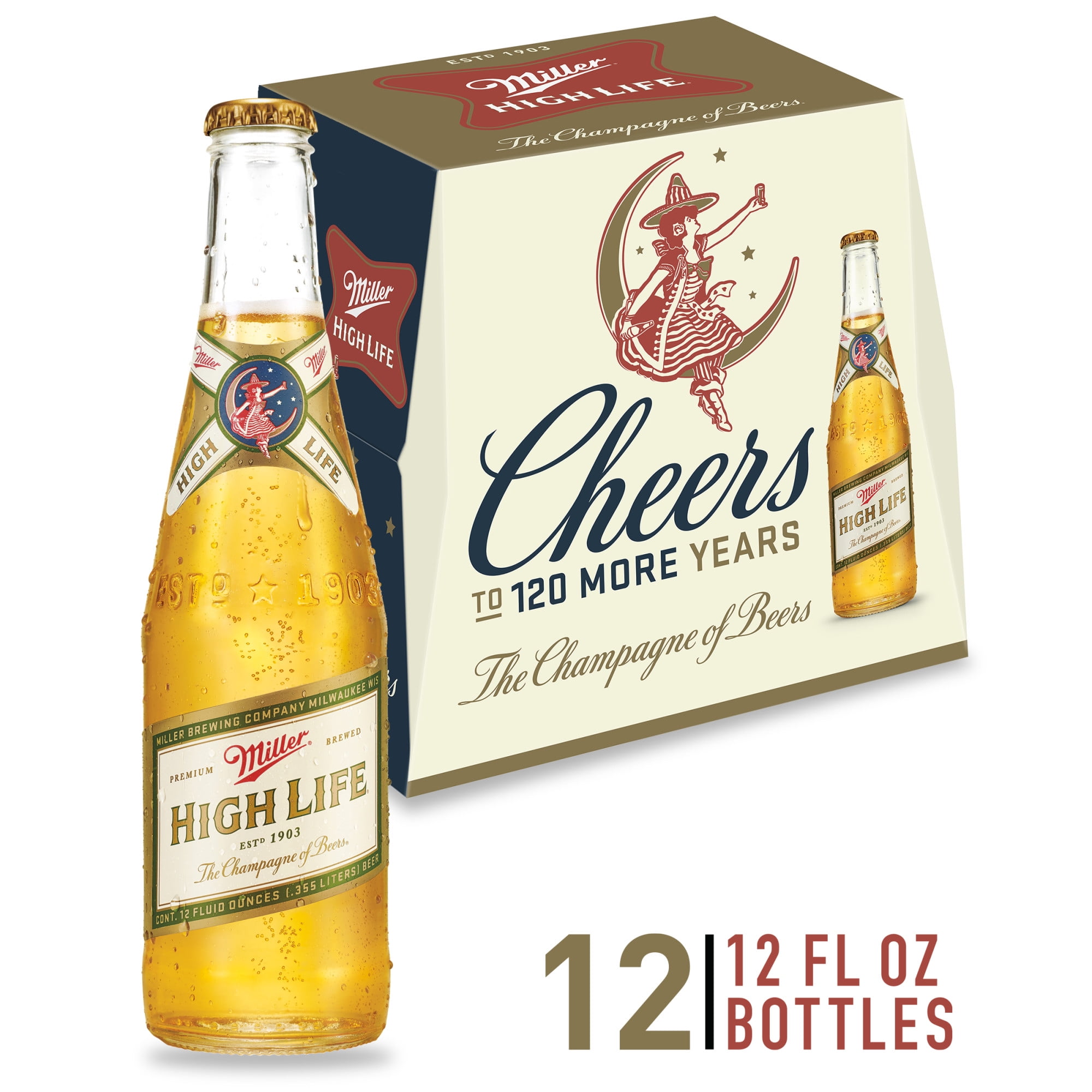 Miller High Life Lager Beer, 12 Pack, 12 fl oz Bottles, 4.6 ABV