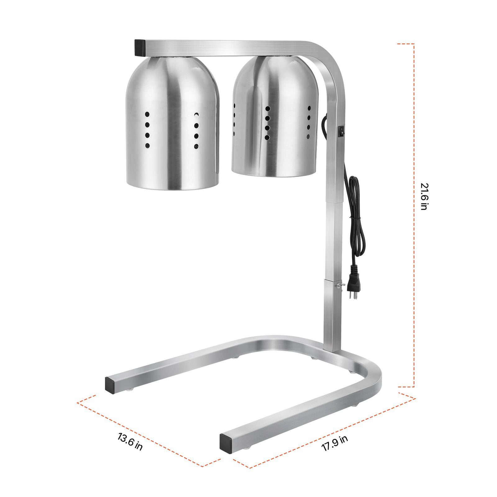 500W Commercial Food Heat Lamp with Adjustable Height, 26.4-30.3", 2 x 250W Infrared Bulbs, Stainless Steel, for Restaurant Cafe Buffet