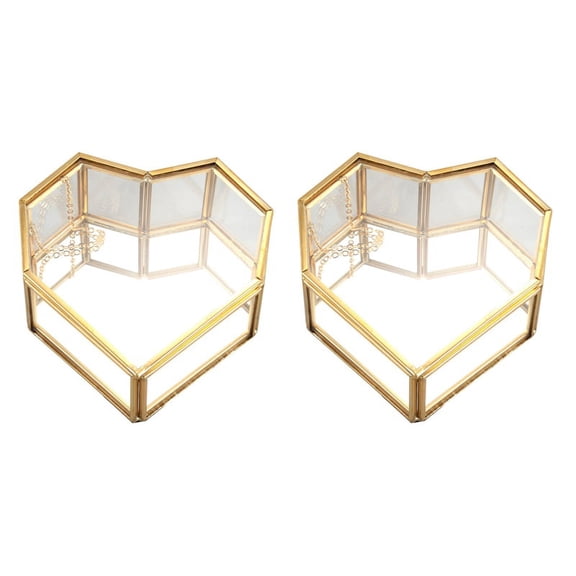2X Flip Love Heart Shaped Geometric Glass Glass Ring Box Exquisite Wedding Ring