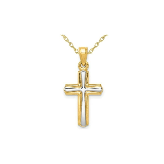 Gem & Harmony 14K Yellow Gold Two Tone Cross Pendant Necklace with Chain for Women