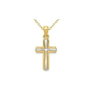 GEM AND HARMONY 14K Yellow Gold Two Tone Cross Pendant Necklace with Chain