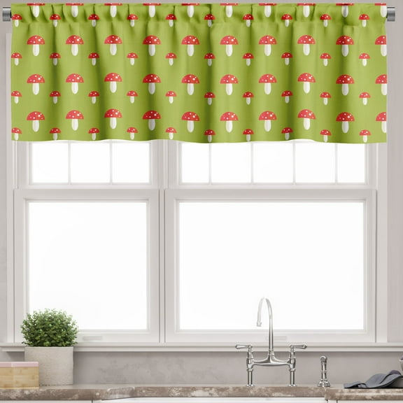 Ambesonne Mushroom Valance Pack of 2, Toadstools, 54"X12", Apple Green Vermilion