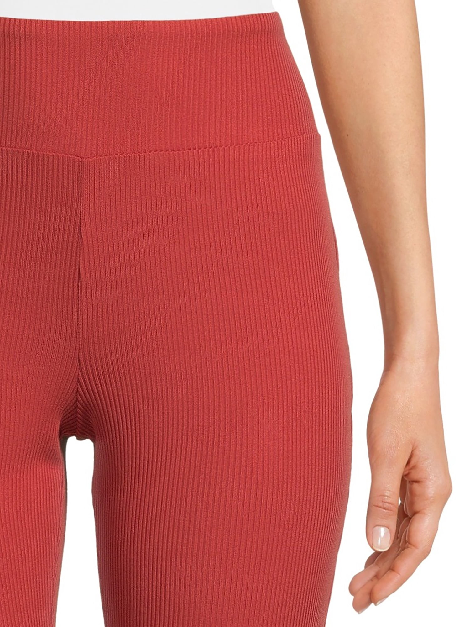 No Boundaries Women's Juniors Ribbed Flare Lettuce Hem Pants, Sizes S-XXXL