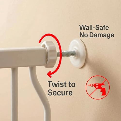 Walk Through Baby & Dog Gate 29-38.5 Inch, Pressure Mounted No Drilling, Adjustable Indoor Safety Gate for Stairs & Doorways - Metal Design for Kids and Pets, White