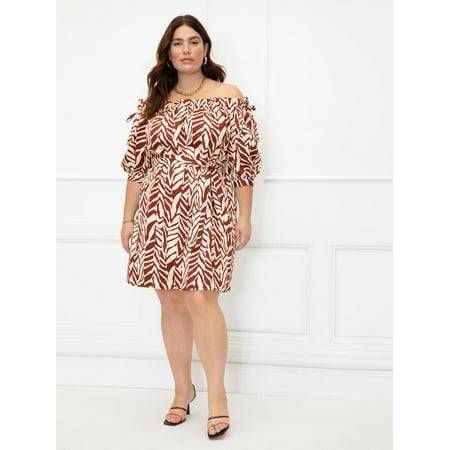 ELOQUII Elements Women's Plus Size Trapeze Off The Shoulder Dress