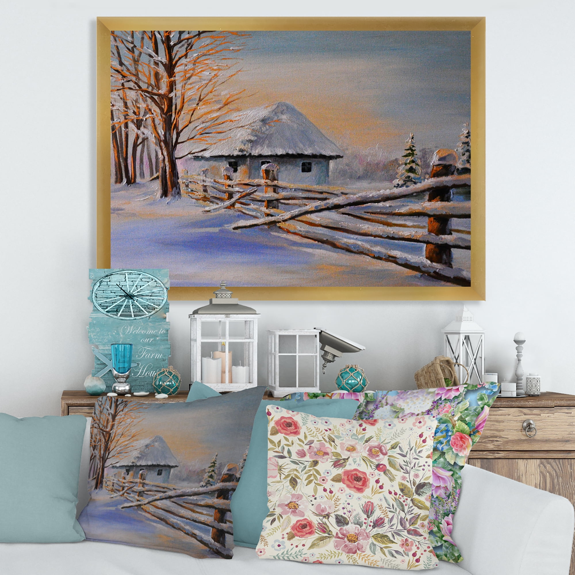 Designart 'Traditional Cottage Covered With Snow In Winter II' Traditional Framed Art Print