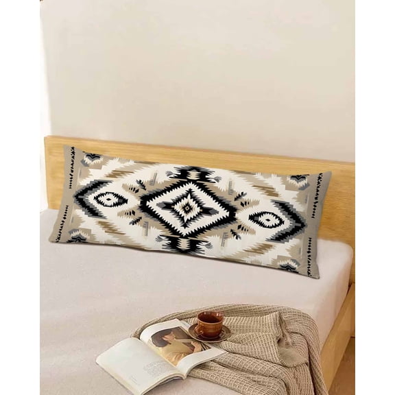 Boho Black Brown Long Body Pillow Covers, Southwestern Geometric Ethnic Retro Soft Throw Pillow Cases with Invisible Zipper, Decorative Pillowcase Pillows Protectors for Sofa Bed Couch 20"x60"