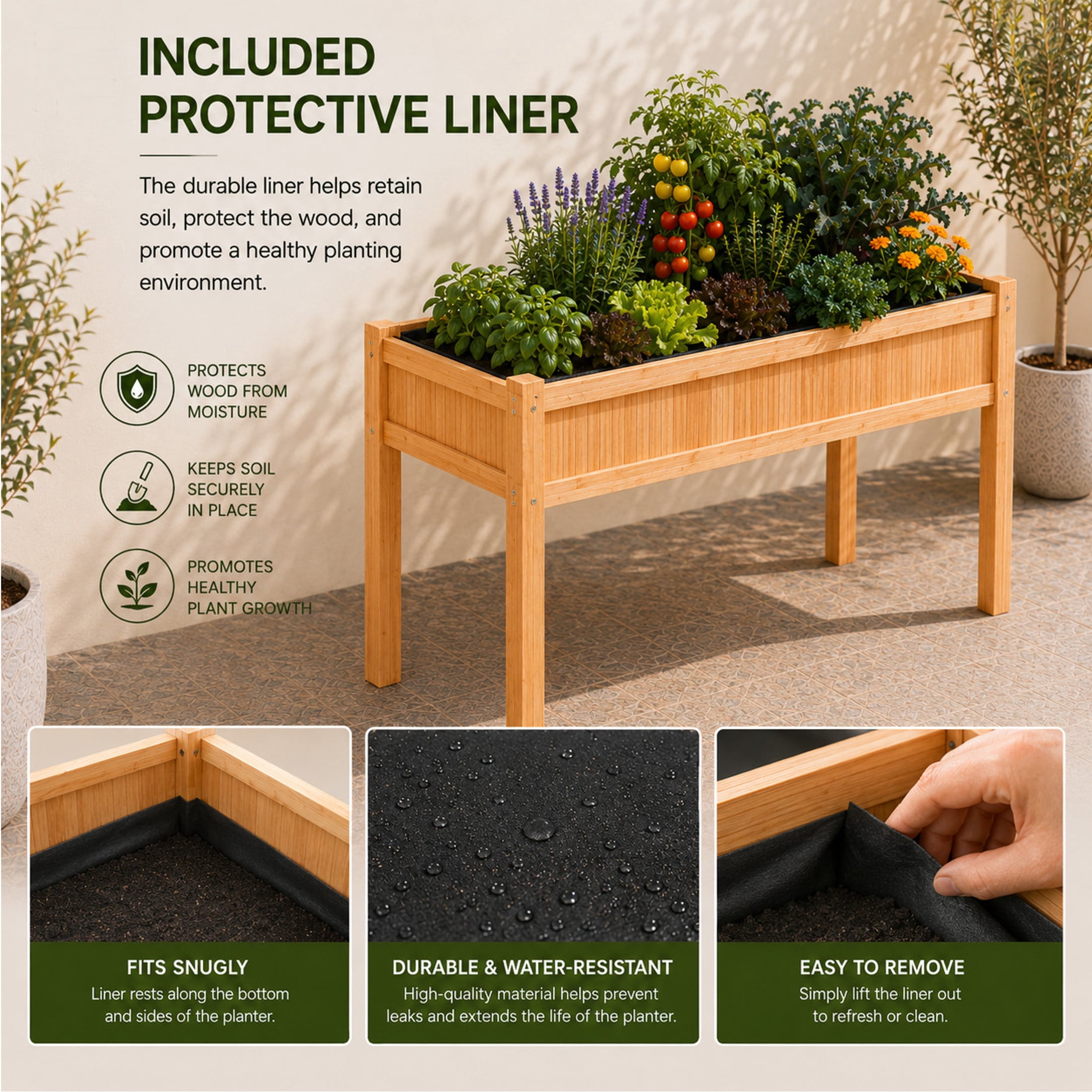Timber Valley Elevated Cedar Raised Garden Bed, 48" x 24" x 32", Strong Mortise and Tenon Structure, Wooden Planter Box with Liner for Vegetables, Herbs & Flowers