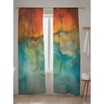 thumbnail image 5 of Sheer Curtains 96 Inches Long 2 Panels Set for Living Room, Abstract Semi Sheer Curtains for Windows, Orange Teal Green Gradient Fluid Modern Oil Painting Voile Window Treatments Rod Pocket Curtain, 5 of 7