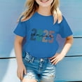 thumbnail image 2 of MIXUE Girls Tops & T-Shirts Kids Summer Letter Print Round Neck Short Sleeve Fashion Casual Back To School Tee Shirts Sportwear,Blue,6-7 Years, 2 of 4