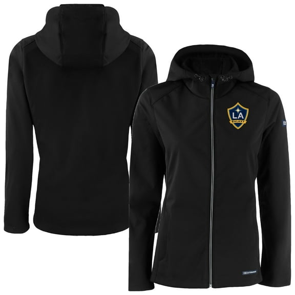 Women's-Cutter & Buck Black LA Galaxy Evoke Eco Softshell Recycled Full-Zip Jacket