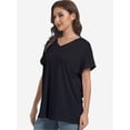 thumbnail image 3 of Women's V Neck T Shirts Casual Rolled Short Sleeve Side Split Summer Tops Loose Fit, 3 of 6