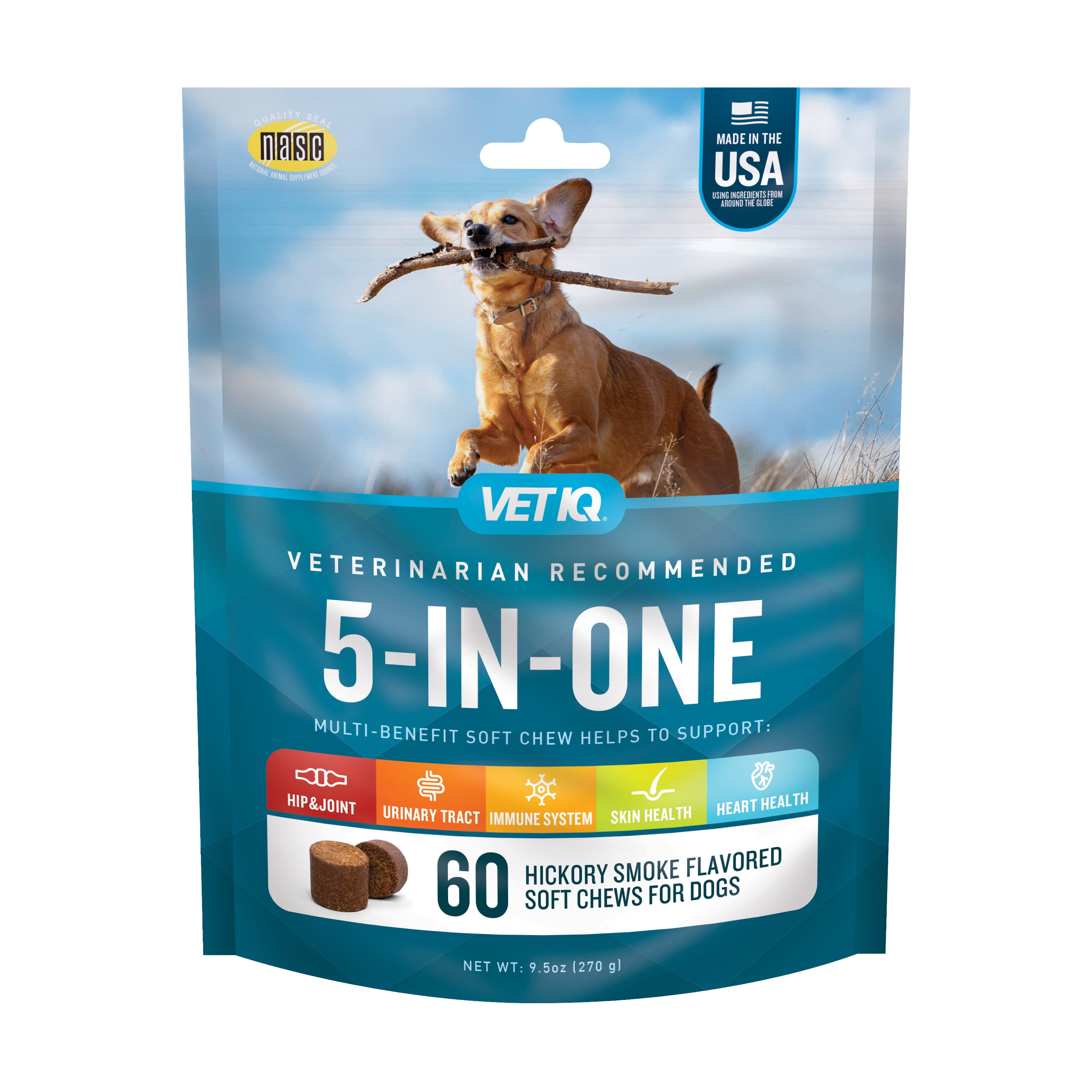 VetIQ 5-in-One Multi-Benefit Supplement Soft Chew for Dogs, 60 Count, 9.5 oz