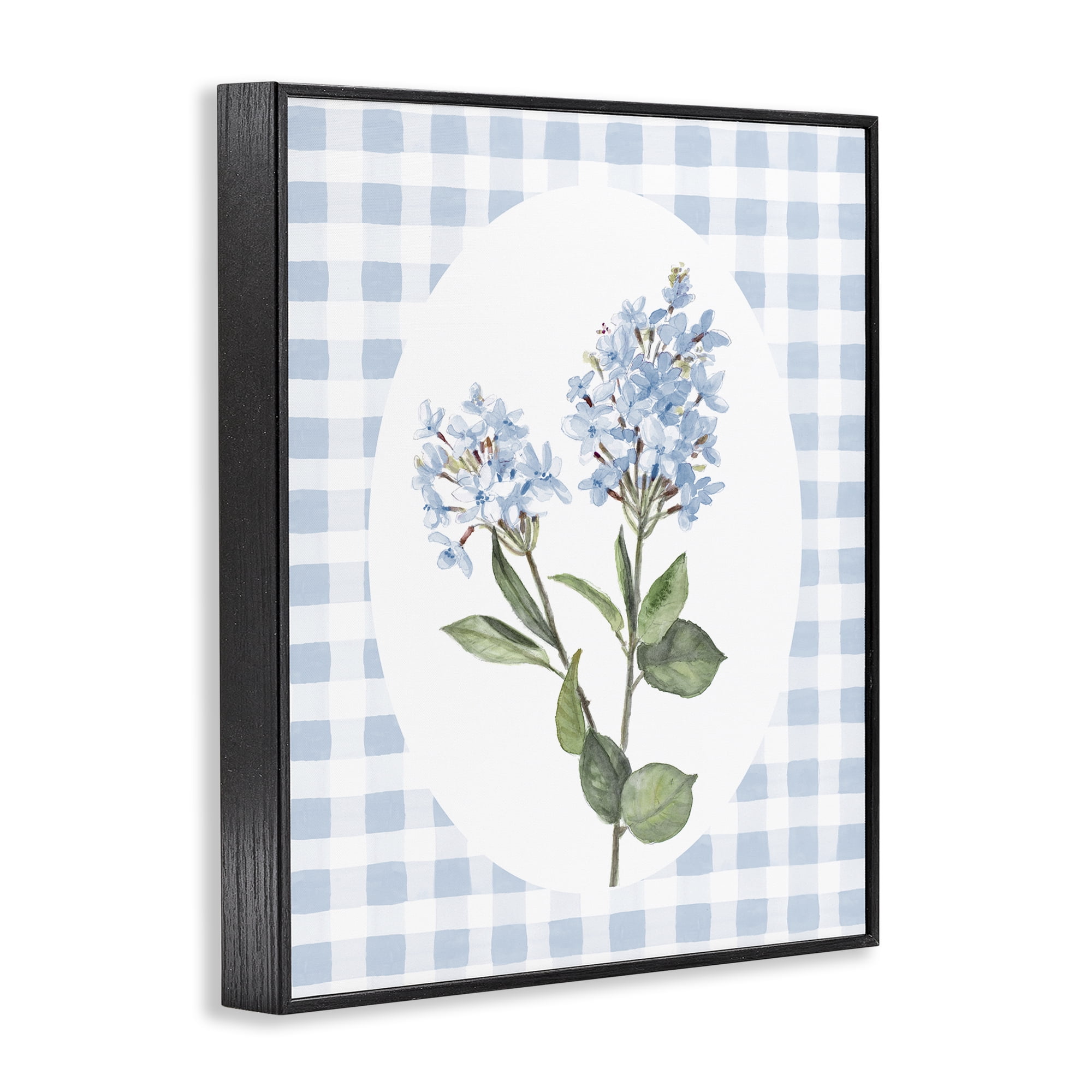 Stupell Industries Blue Checkered Blooms Black Framed Giclee Art, design by Lanie Loreth