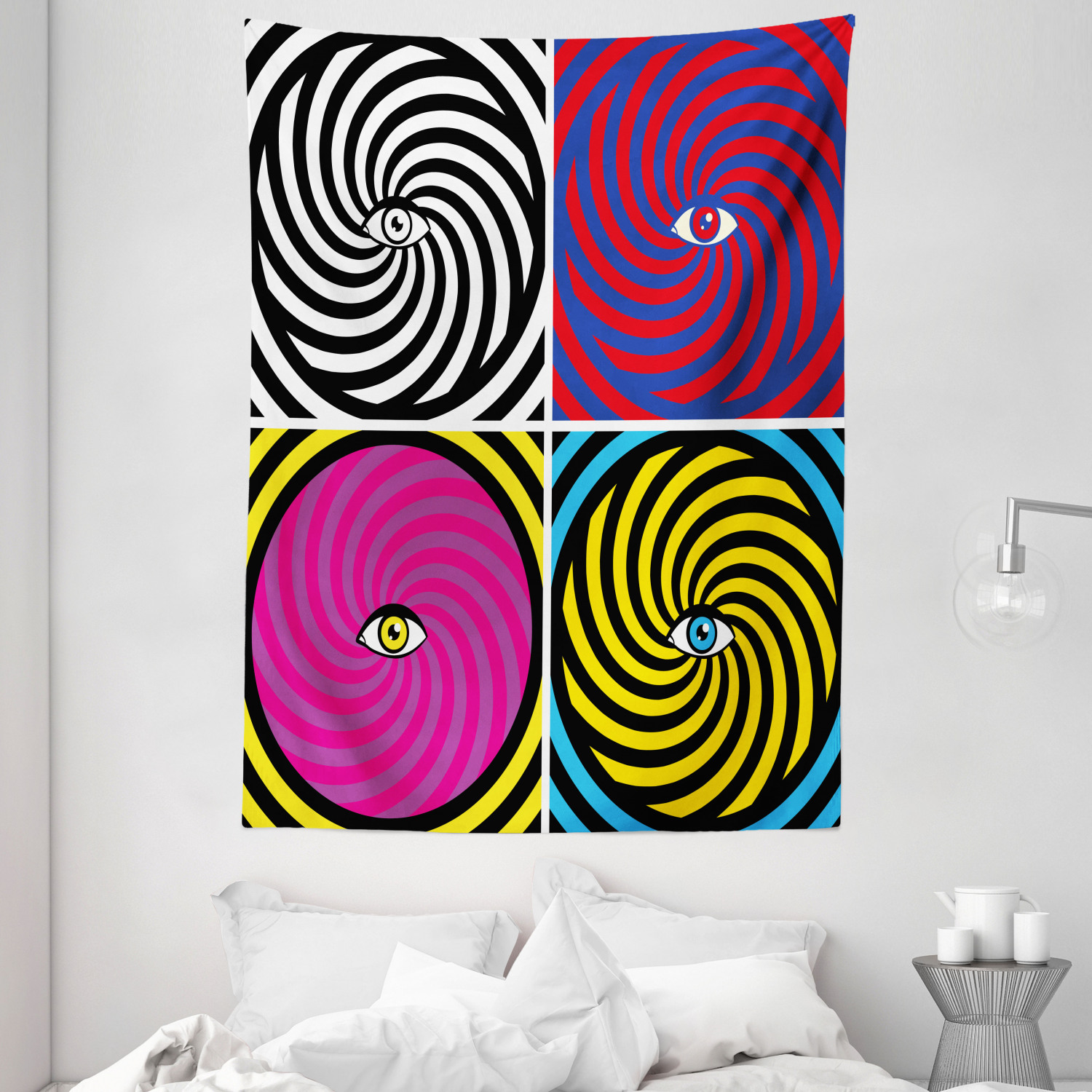 Psychedelic Tapestry, Pop Art Style Hypnotic Design Swirling Patterns